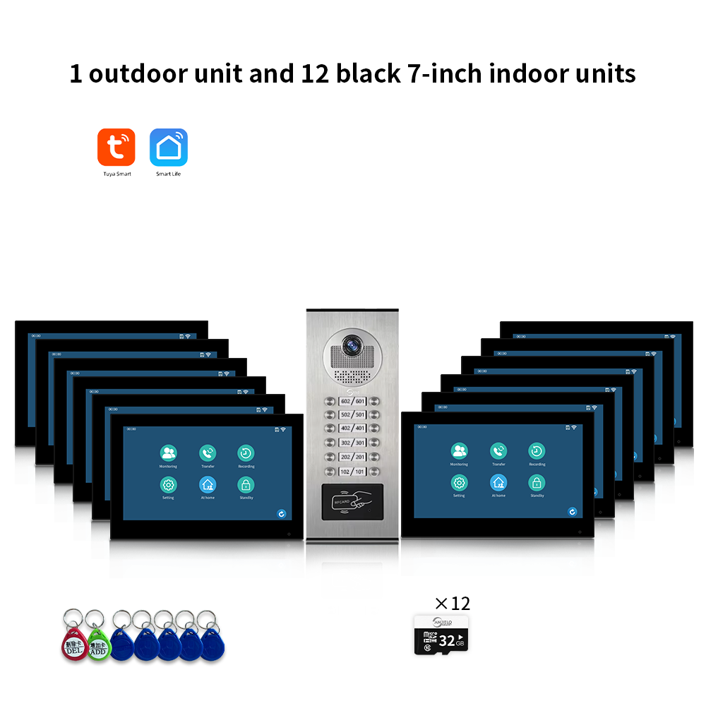 AnjieloSmart Newest Building Video Intercom System Tuya Wifi 1080P with 7/10 Inch Monitor for Multi Apartment