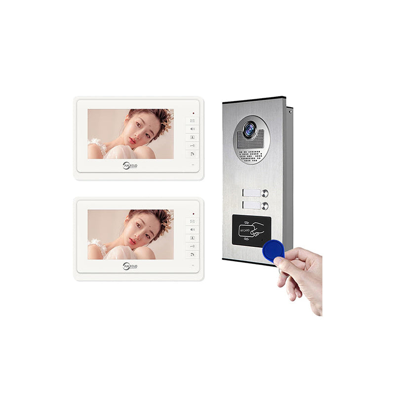 AnjieloSmart 4 Wired Video Intercom System for Apartment, 8 Units 7" Monitor, Indoor Outdoor Video Doorbell, ID Card Unlock, Two-Way Audio, 6 Screens for