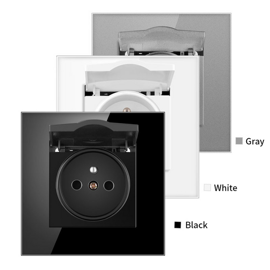 AnjieloSmart 86-type European standard French style waterproof switch and socket, 16A power outlet, with tempered glass panel, suitable for kitchens and bathrooms.