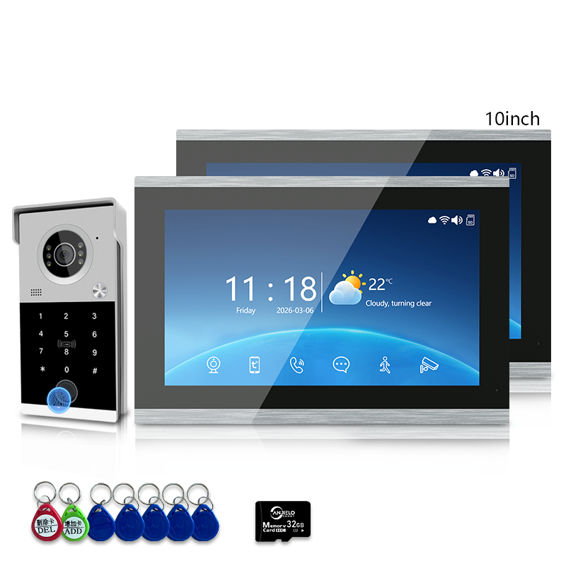 Anjielo Smart 4-Line Wired Video Intercom System Tuya Smart Life App 5-in-1 Unlock Waterproof Video Door Phone for Villa Home
