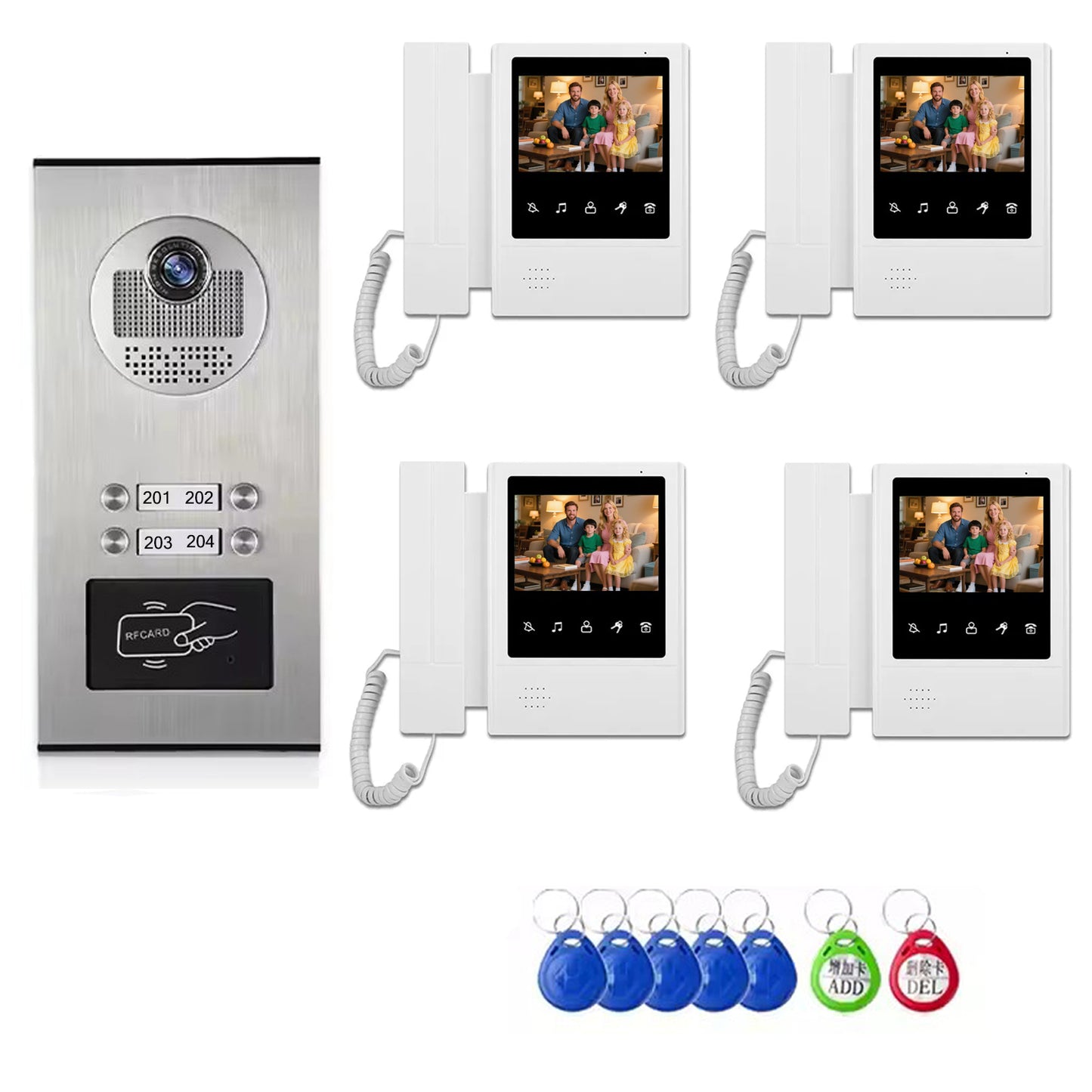 Building Visual Intercom RFID Unlock Night Vision & 2-Way Audio RFID Camera with 2/3/4/6/8/10/12 Monitor Doorphone
