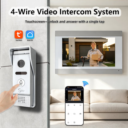 Anjielo 4 Wire Video Intercom System Two Way Audio Wired Video Door Phone Home Security for Villa and Apartment