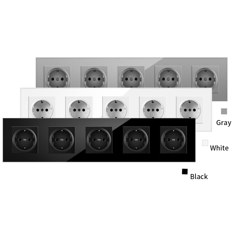 AnjieloSmart European standard 86-type German-style five-gang socket with glass panel, 16A wall power socket Russia