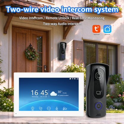 Anjielo Smart 2-Wire Two Way Audio Video Intercom System, 7/10 Inch Touch Monitor, Tuya App Remote Unlock  Home Security Door Phone