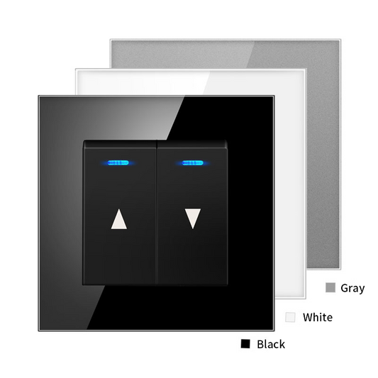 AnjieloSmart European standard 86-type electric curtain switch with LED indicator light, wall-mounted automatic reset electric lifting roller blind switch.