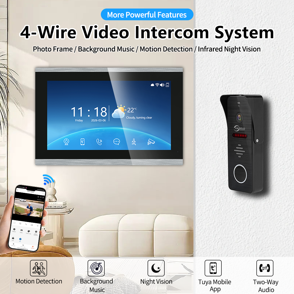 Tuya WiFi 4-Wire Video Door Phone Intercom | IP65 Waterproof Door Station + 7/10 Inch Touch Indoor Monitor for Villa