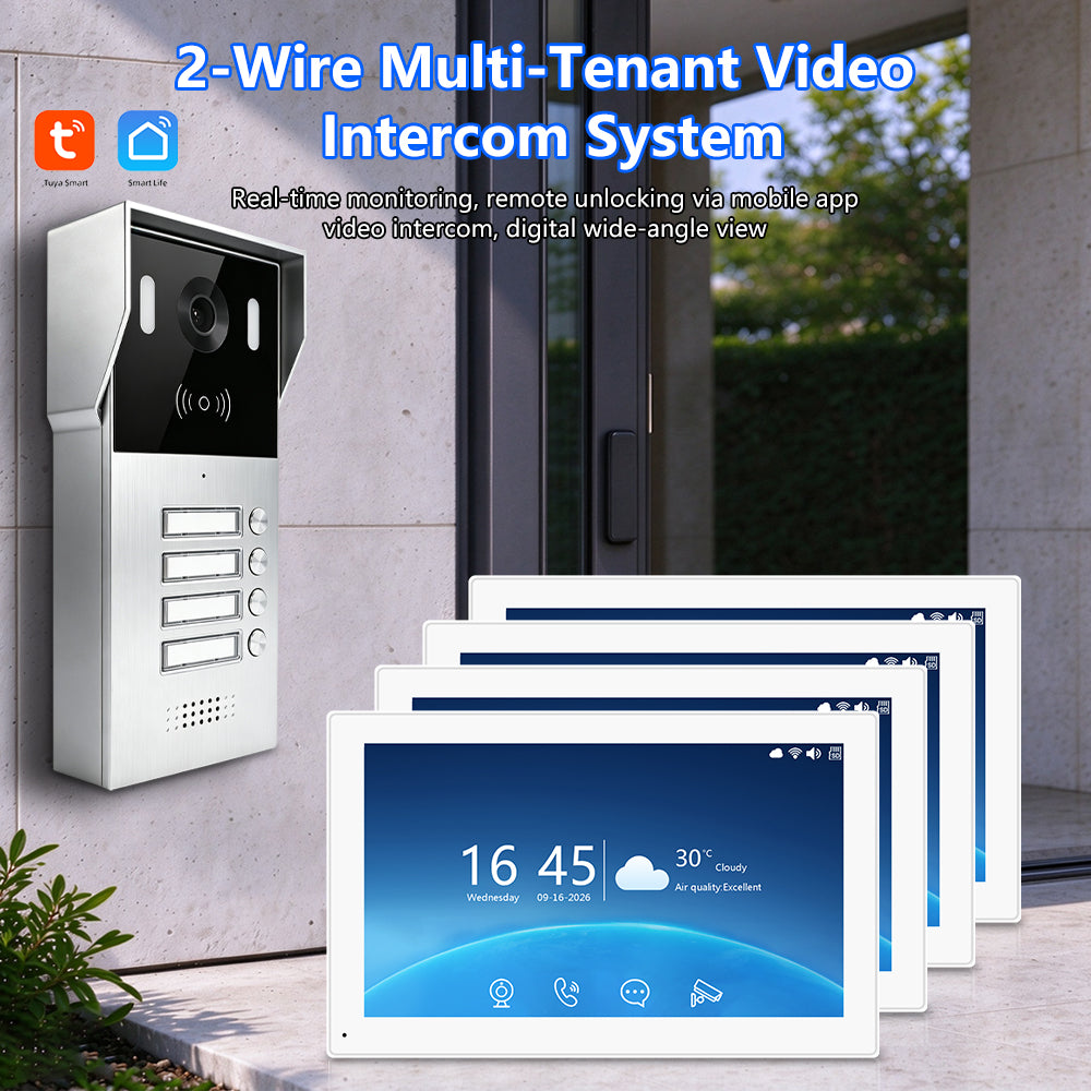 Anjielo Smart 2-Wire Multi-Tenant Video Intercom System Tuya APP Remote Unlock Wired Video Door Phone for Apartment Townhouse