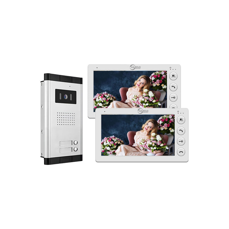 AnjieloSmart 4 Wired Video Intercom 7 Inch Monitor Video Door Intercom for2/3/4/5/6/8/10/12 Multi-Units Video Doorbell for ID Card to Unlock