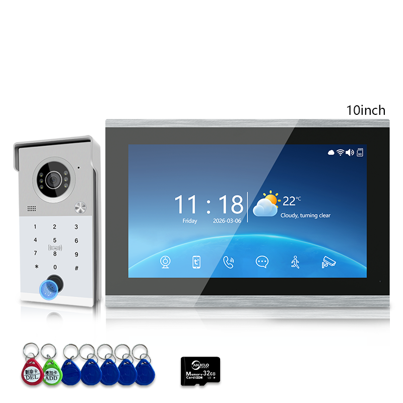 Anjielo Smart 4-Line Wired Video Intercom System Tuya Smart Life App 5-in-1 Unlock Waterproof Video Door Phone for Villa Home