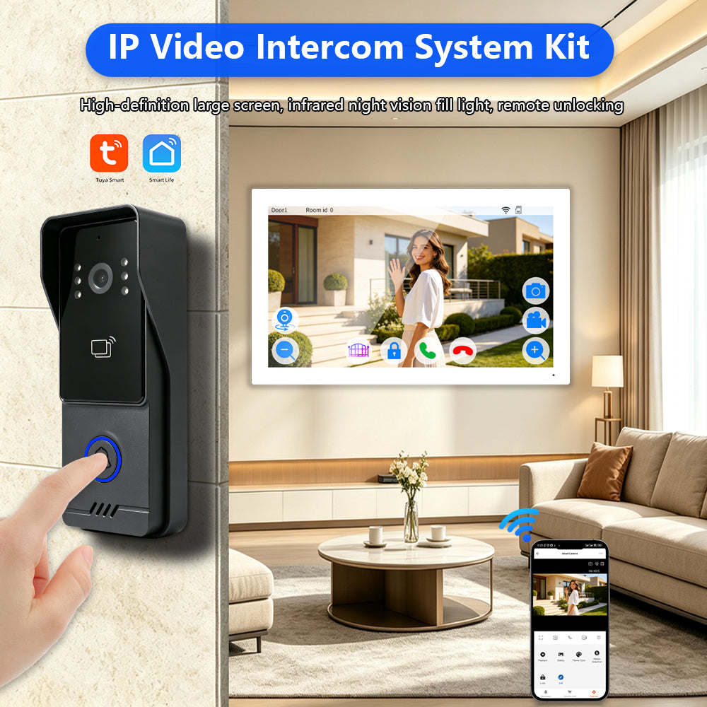 Anjielo Tuya IP Video Intercom System, 1080P Villa Video Door Phone with Remote Unlock, Infrared Night Vision, Motion Detection