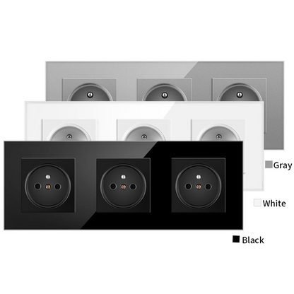 AnjieloSmart European standard 86 type 228*86mm French style three-gang socket with glass panel, 16A wall power socket Smart Switch