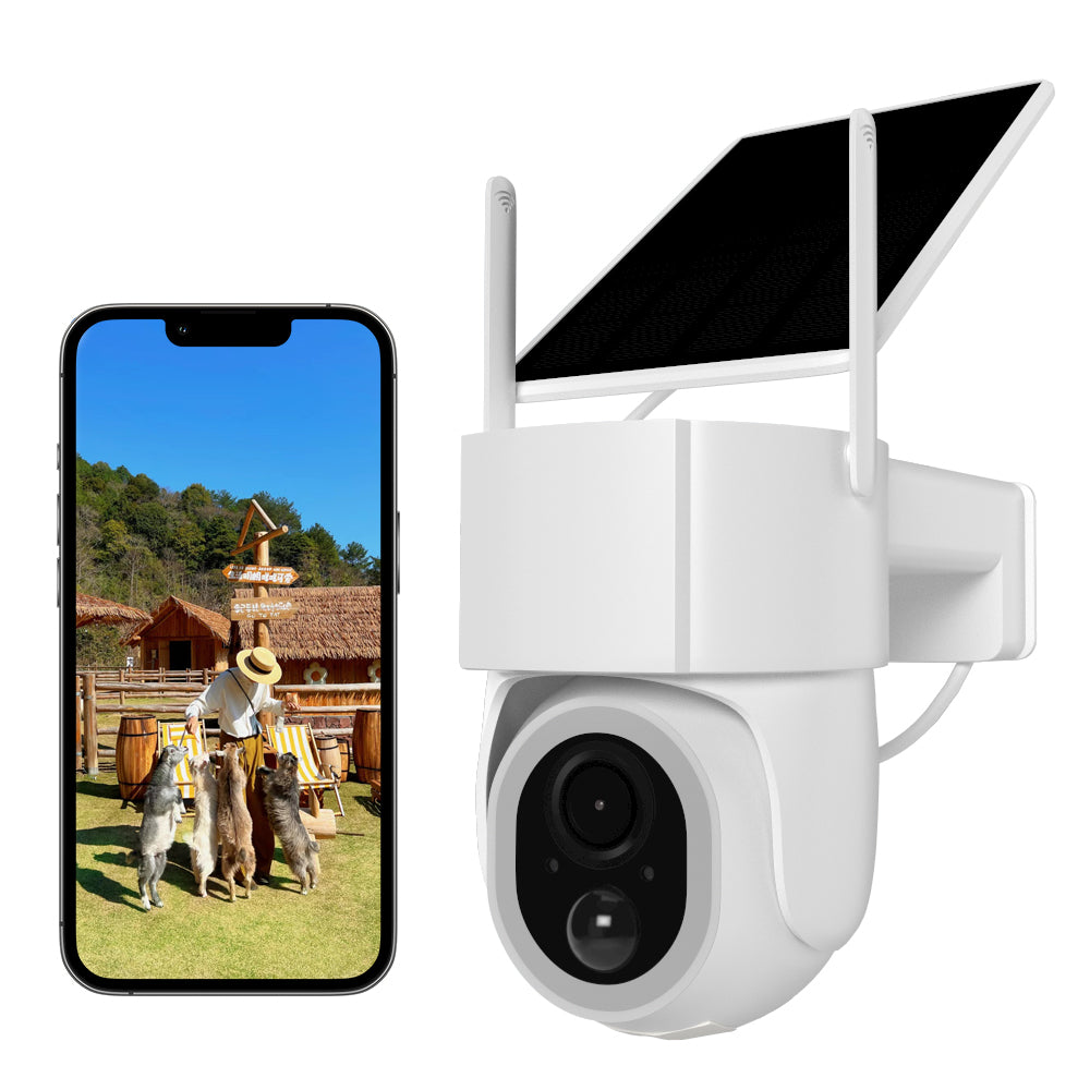 AnjieloSmart Solar Security 1.5-inch PTZ camera Camera Wireless Outdoor - 360° Full-Color Night Vision, PIR Human Detection and IP65, Works with Alexa/Google