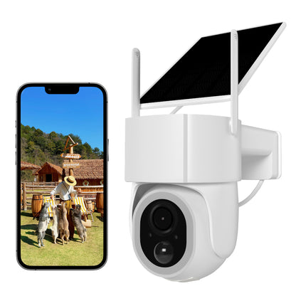 AnjieloSmart Solar Security 1.5-inch PTZ camera Camera Wireless Outdoor - 360° Full-Color Night Vision, PIR Human Detection and IP65, Works with Alexa/Google