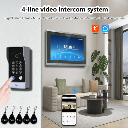 Anjielo 7/10 Inch Tuya 1080P Video Doorphone 4-Wire WiFi Smart Home Intercom System Waterproof Fingerprint Unlock