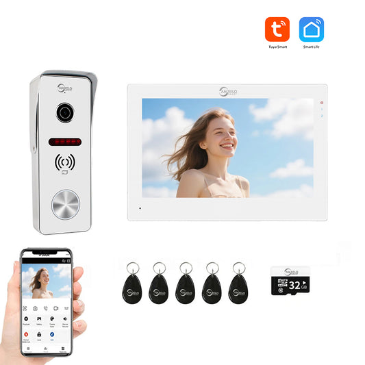 AnjieloSmart 7 Inch Monitor Wifi Smart Home Video Doorbe kit Intercom System with 1080p Monitor Rainproof Doorbell Camera