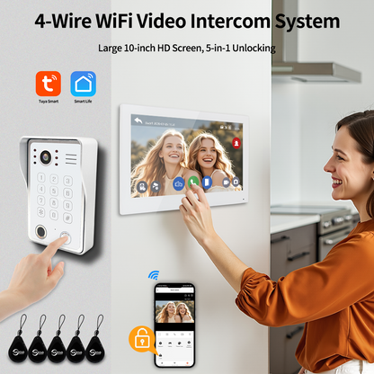 Anjielo 7/10 Inch 4-Wire WiFi Video Intercom System with 5-in-1 Unlock Fingerprint RFID Password App for Home Apartment