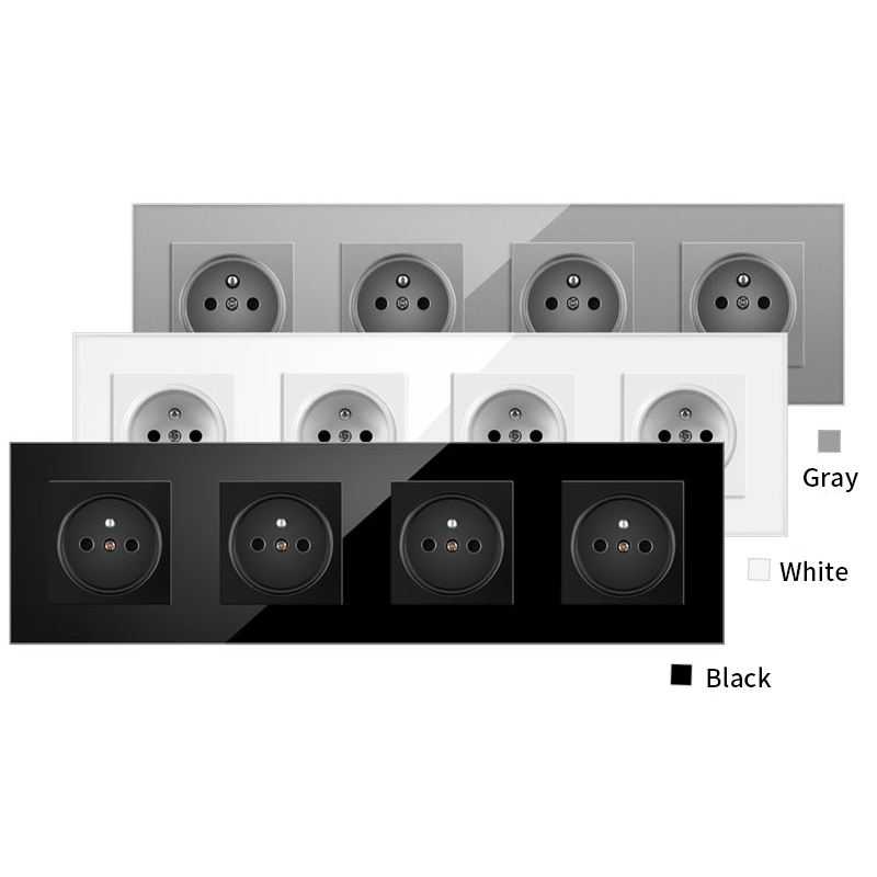 AnjieloSmart European Standard Type 86 French Four-Outlet Socket, 299*86mm Glass Panel, 16A Wall Power Socket
