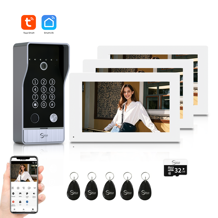 AnjieloSmart Newest Tuya Smart Wi-Fi Video Door Phone System Large Size FHD 1080P RFID Card Fingerprint Passcode Unlock for Apartments