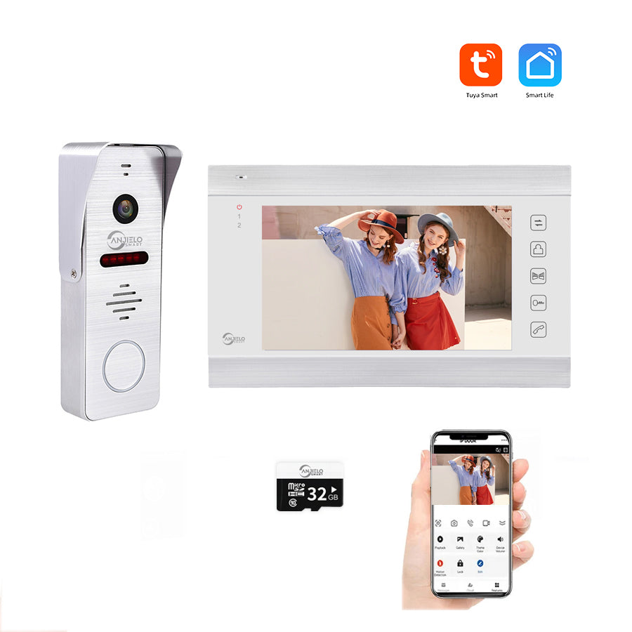AnjieloSmart 1080P WiFi Video Intercom System 160° Wide Angle HD Camera 7 Inch Wired Screen Monitor for Apartment Home with Night Vision Motion Detection
