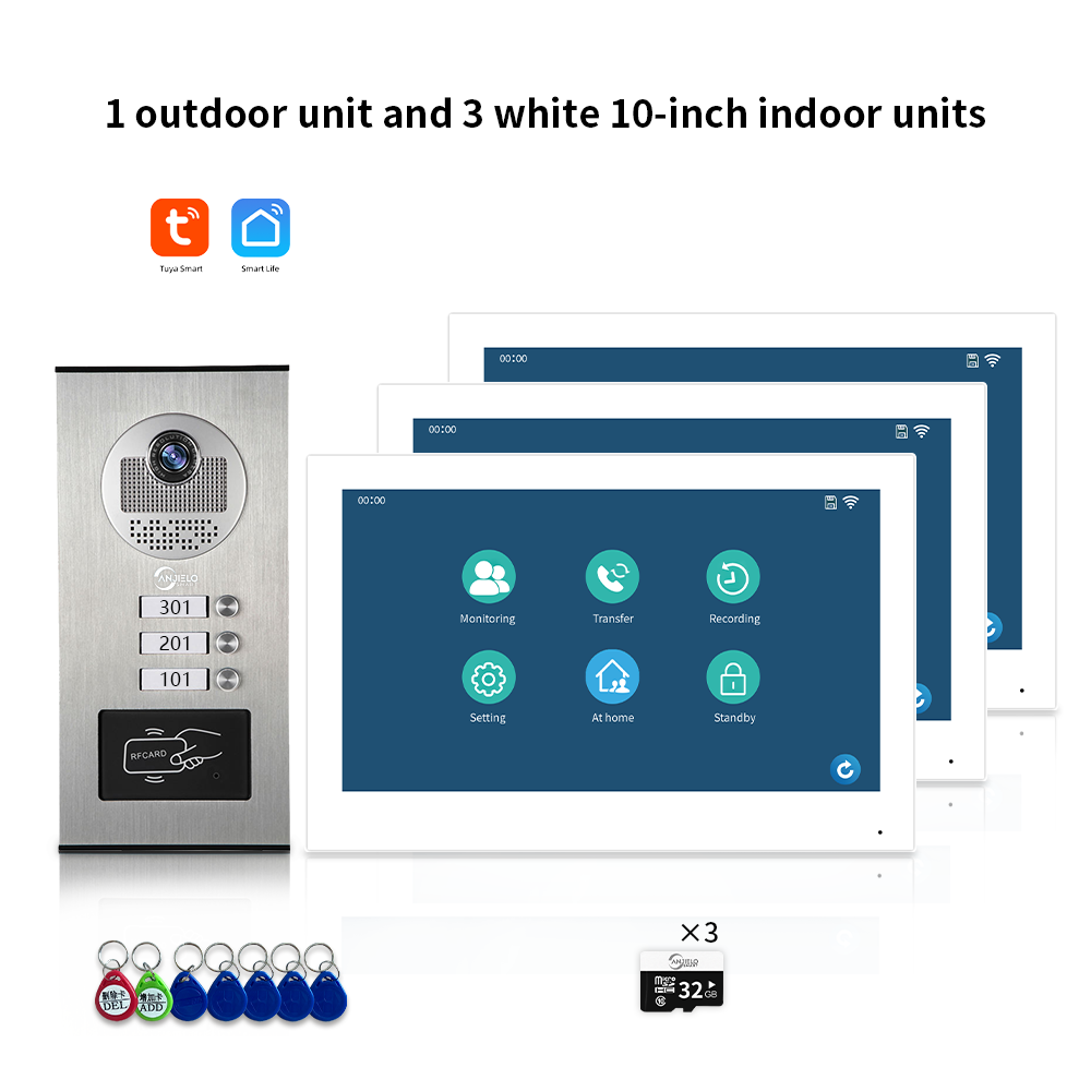 AnjieloSmart Newest Building Video Intercom System Tuya Wifi 1080P with 7/10 Inch Monitor for Multi Apartment
