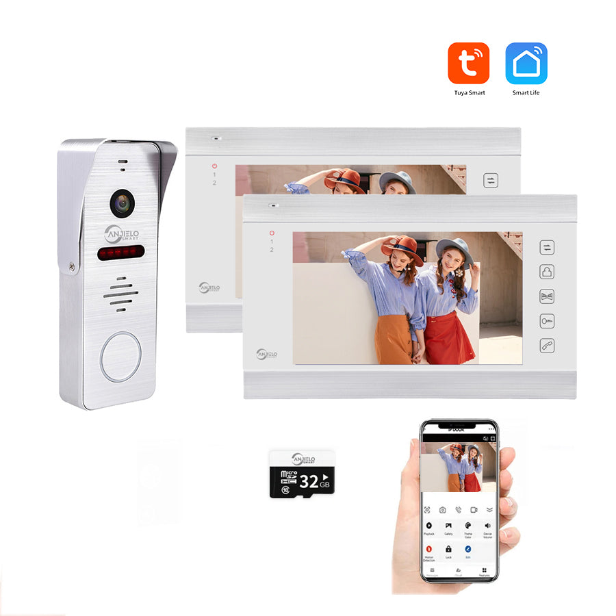AnjieloSmart 1080P WiFi Video Intercom System 160° Wide Angle HD Camera 7 Inch Wired Screen Monitor for Apartment Home with Night Vision Motion Detection