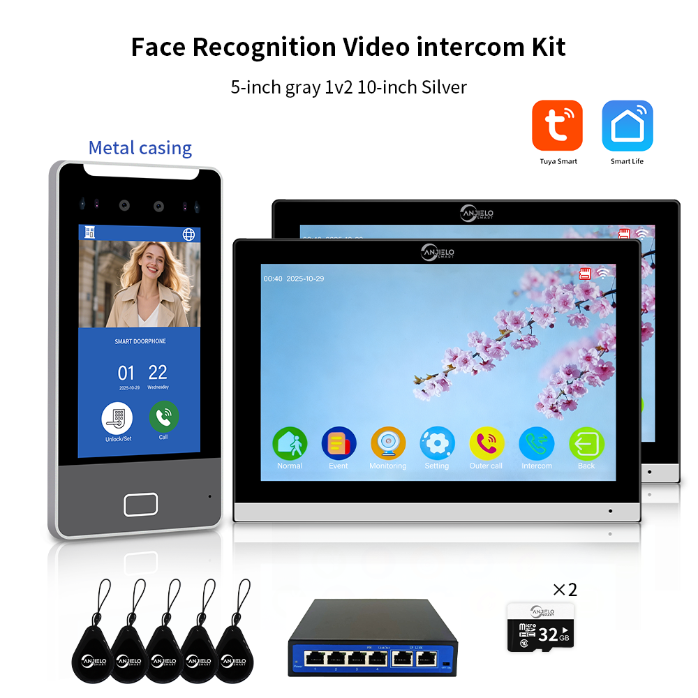 AnjieloSmart Newest Facial Recognition Video Intercom Multi-screen Display  IP AI Terminal For Multi-Apartment