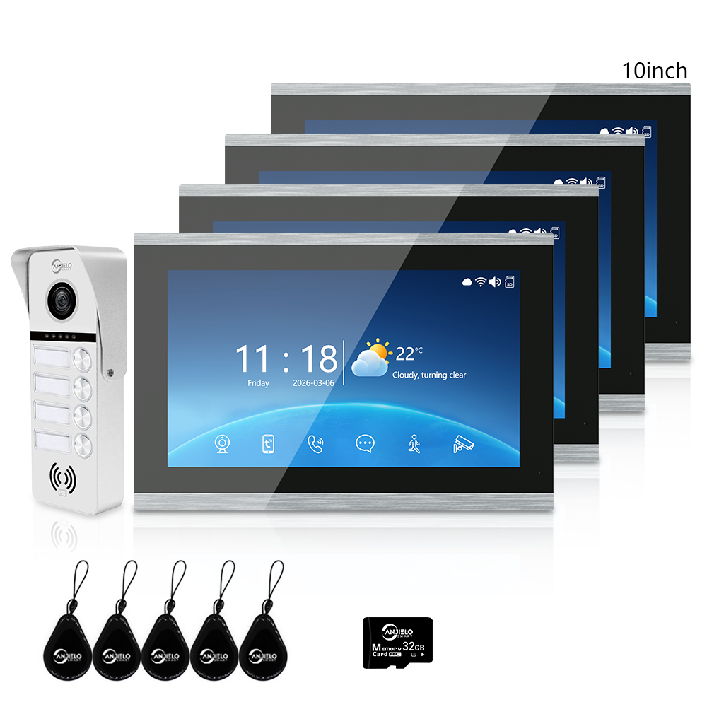 Anjielo Smart 4-Wire Tuya Video Intercom System 7/10 Inch Touch Screen Multi Family Video Door Phone 1080P IR Night Vision RFID Card Unlock