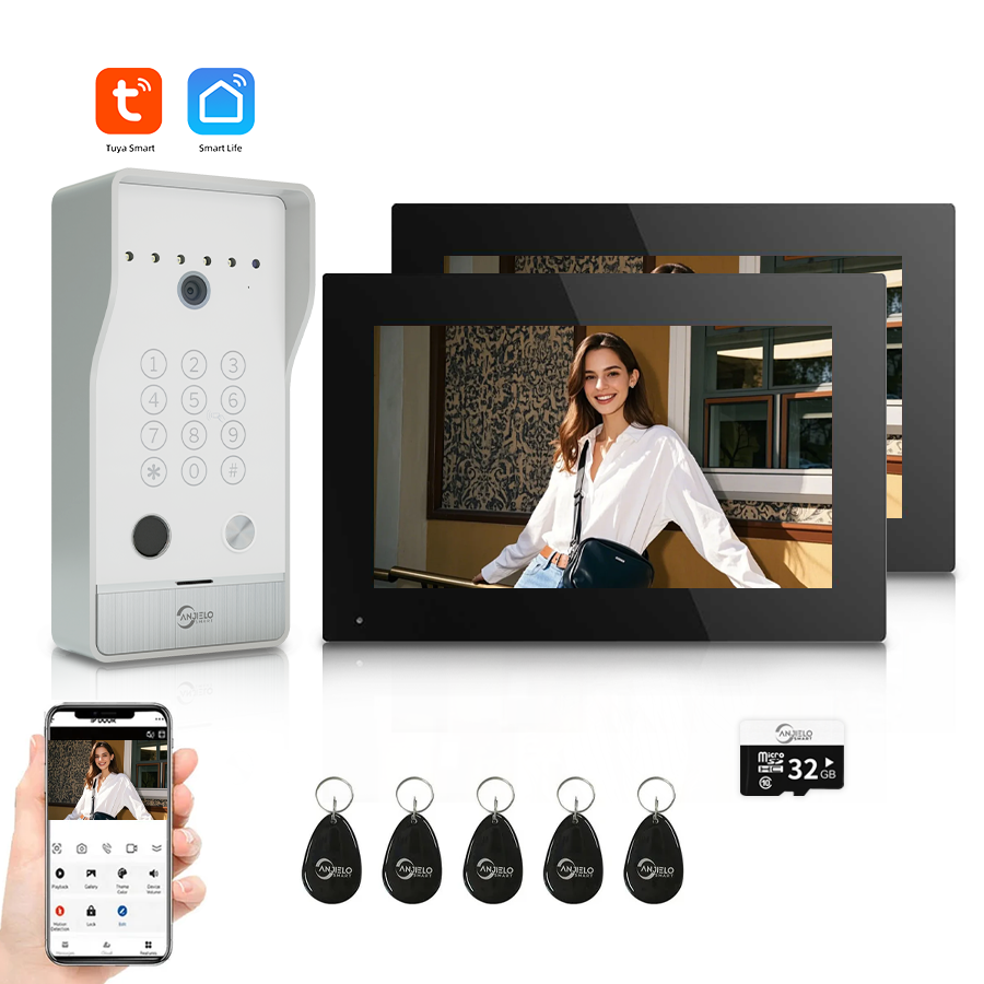 AnjieloSmart Newest Tuya Smart Wi-Fi Video Door Phone System Large Size FHD 1080P RFID Card Fingerprint Passcode Unlock for Apartments