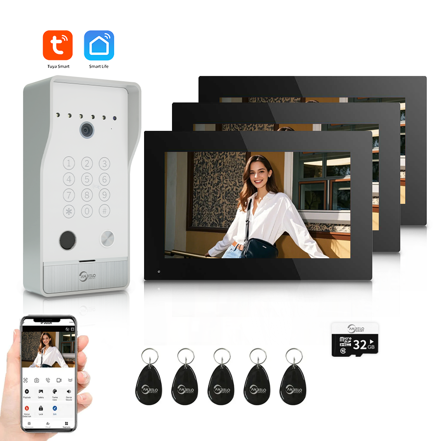 AnjieloSmart Newest Tuya Smart Wi-Fi Video Door Phone System Large Size FHD 1080P RFID Card Fingerprint Passcode Unlock for Apartments