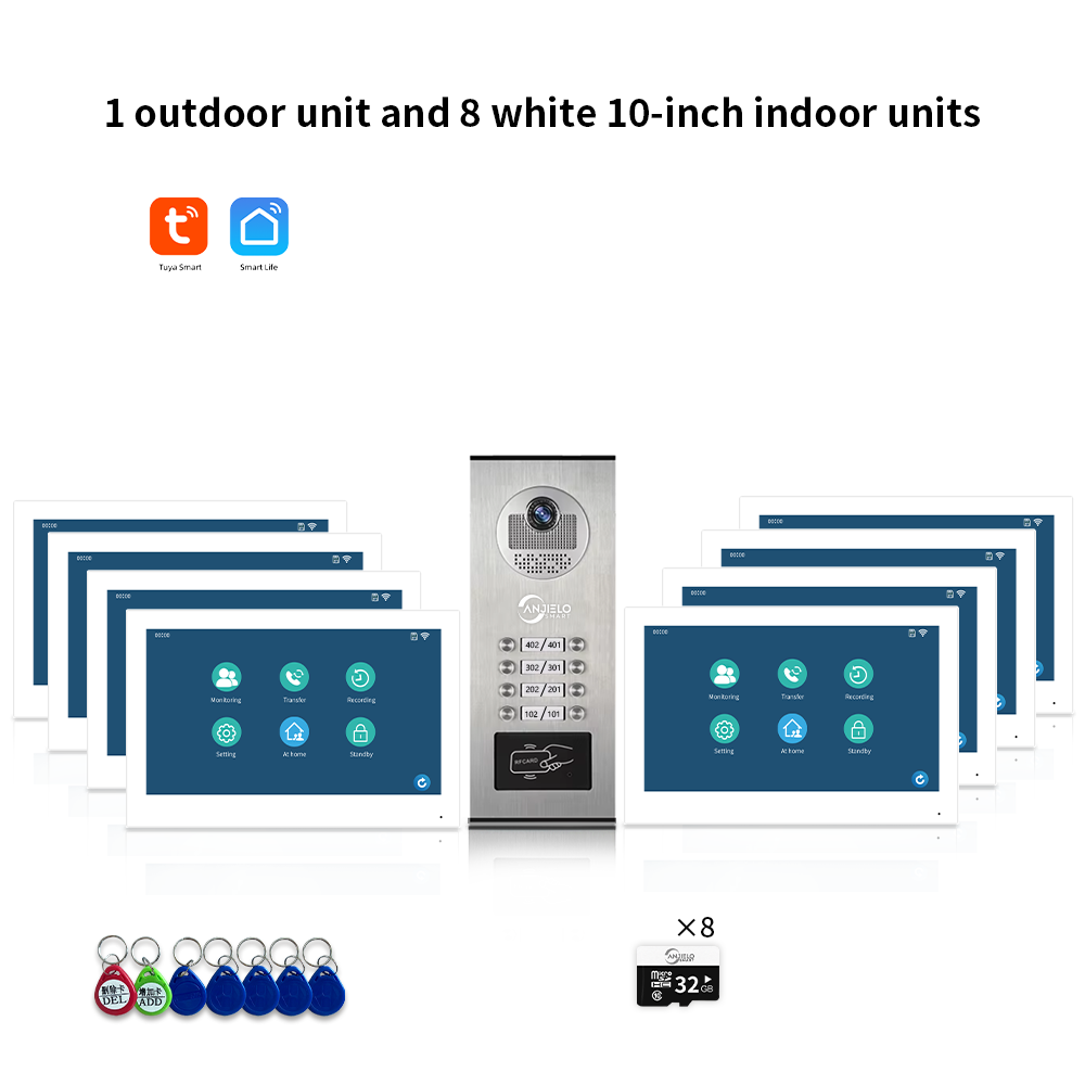AnjieloSmart Newest Building Video Intercom System Tuya Wifi 1080P with 7/10 Inch Monitor for Multi Apartment