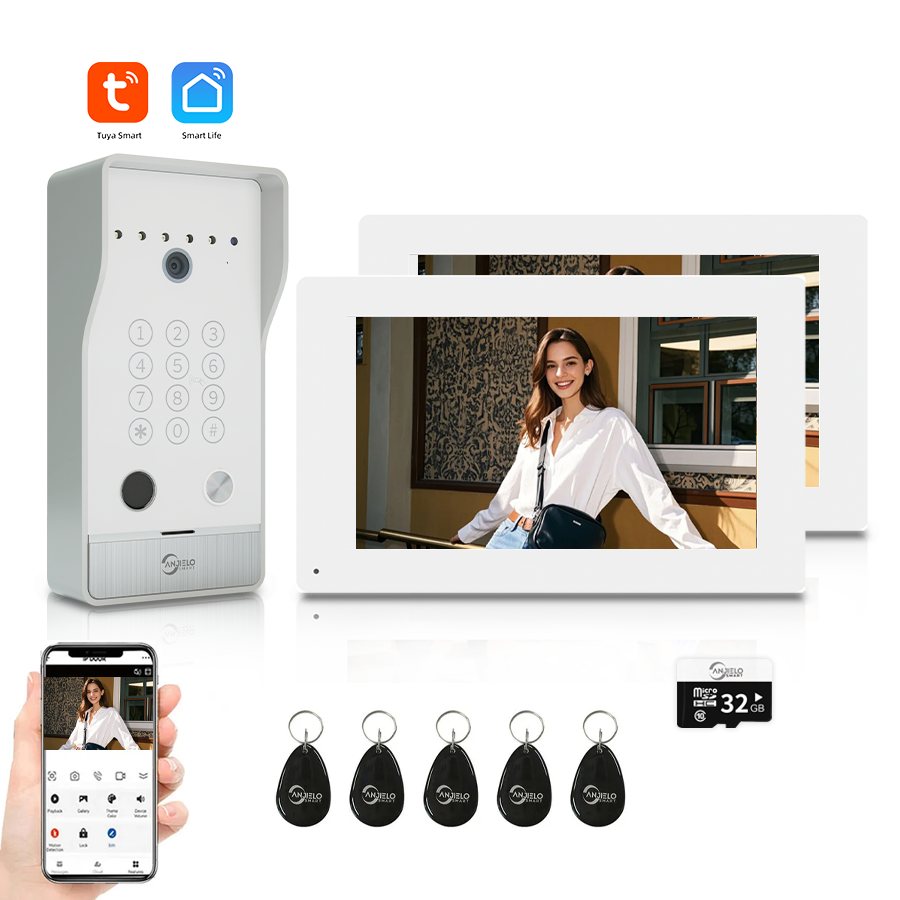AnjieloSmart Newest Tuya Smart Wi-Fi Video Door Phone System Large Size FHD 1080P RFID Card Fingerprint Passcode Unlock for Apartments