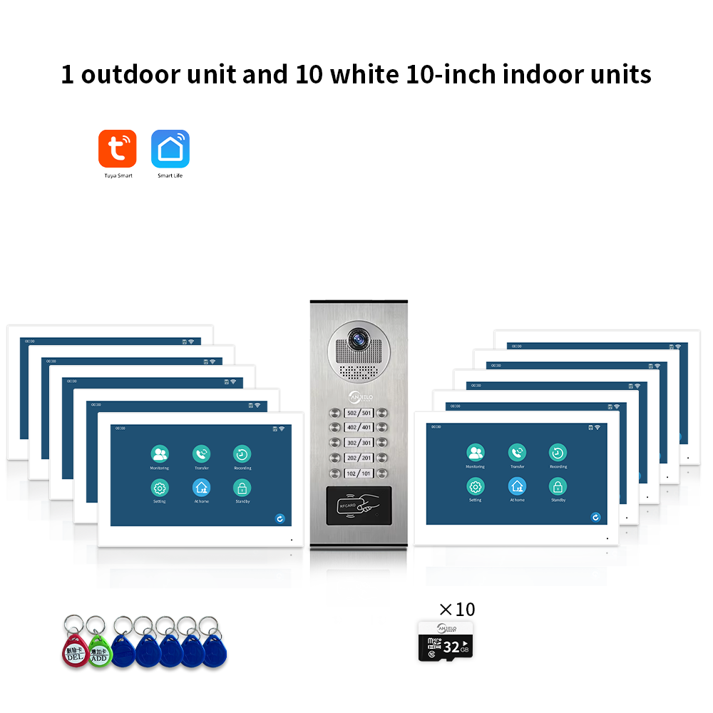 AnjieloSmart Newest Building Video Intercom System Tuya Wifi 1080P with 7/10 Inch Monitor for Multi Apartment