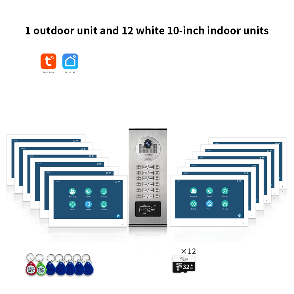AnjieloSmart Newest Building Video Intercom System Tuya Wifi 1080P with 7/10 Inch Monitor for Multi Apartment