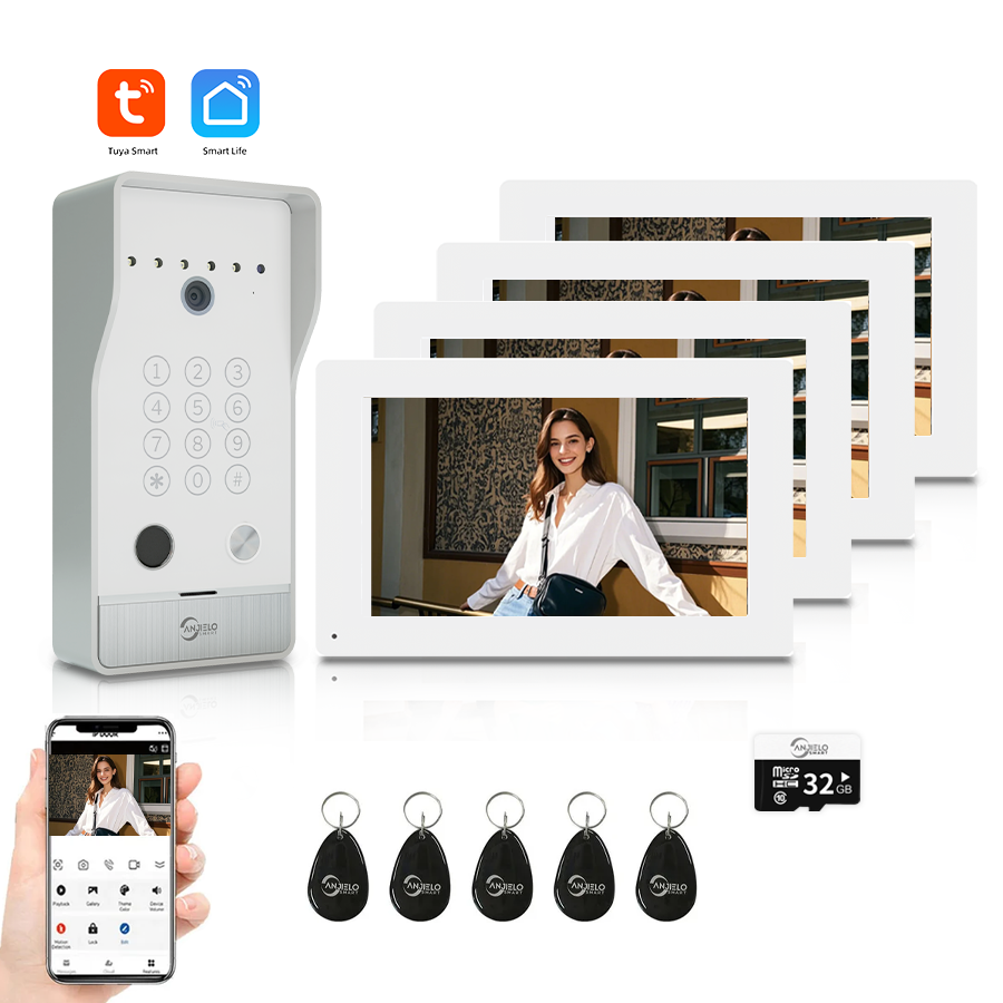 AnjieloSmart Newest Tuya Smart Wi-Fi Video Door Phone System Large Size FHD 1080P RFID Card Fingerprint Passcode Unlock for Apartments