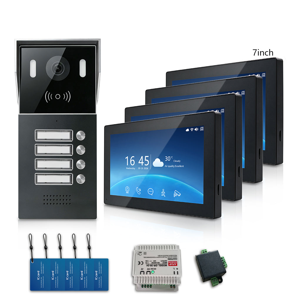 Anjielo Smart 2-Wire Multi-Tenant Video Intercom System Tuya APP Remote Unlock Wired Video Door Phone for Apartment Townhouse