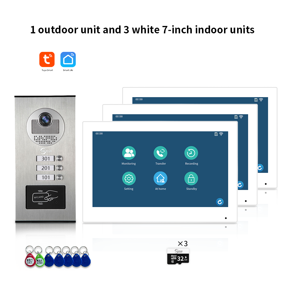 AnjieloSmart Newest Building Video Intercom System Tuya Wifi 1080P with 7/10 Inch Monitor for Multi Apartment