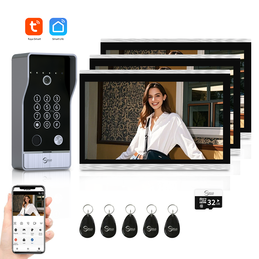 AnjieloSmart Newest Tuya Smart Wi-Fi Video Door Phone System Large Size FHD 1080P RFID Card Fingerprint Passcode Unlock for Apartments