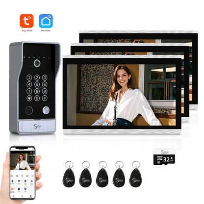 AnjieloSmart Newest Tuya Smart Wi-Fi Video Door Phone System Large Size FHD 1080P RFID Card Fingerprint Passcode Unlock for Apartments