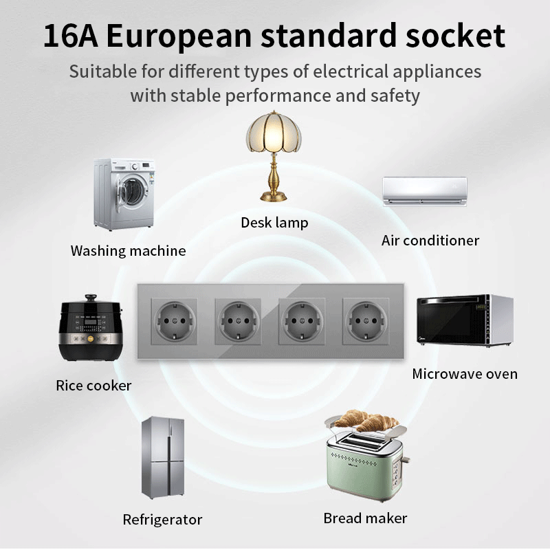 AnjieloSmart European standard 86-type integrated German-style glass panel 16A wall power socket, 299 four-way, Russia