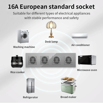AnjieloSmart European standard 86-type integrated German-style glass panel 16A wall power socket, 299 four-way, Russia