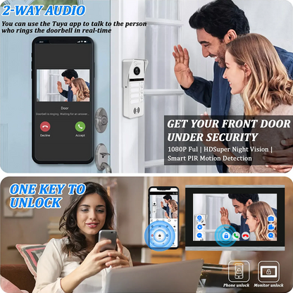 Anjielo Smart 4-Wire Tuya Video Intercom System 7/10 Inch Touch Screen Multi Family Video Door Phone 1080P IR Night Vision RFID Card Unlock