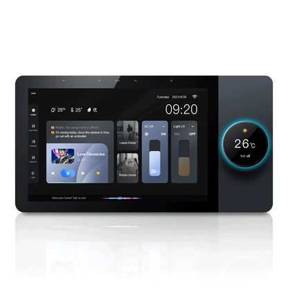 Anjielo 8-inch multi-functional central control host with knob control and dual 86 base units for home-wide automatic control.