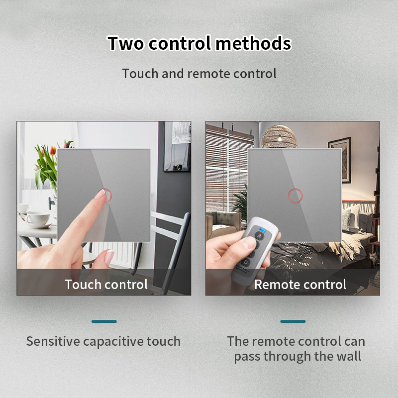 AnjieloSmart European standard 86-type wireless remote control switch with tempered glass panel, capable of penetrating walls, 433MHz RF switch.