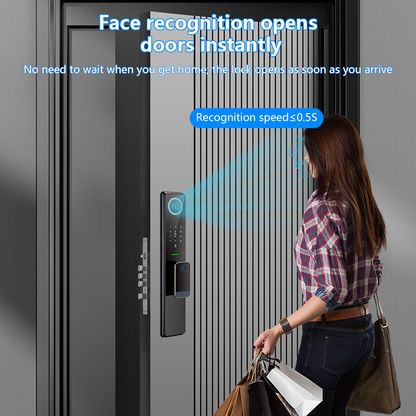AnjieloSmart 3D Facial Recognition Fully Automatic Smart Lock Support 5 Ways Unlock for Remote Video Intercom + Temporary Password Smart Control, Anti-pry and Low Battery Multiple Alarms