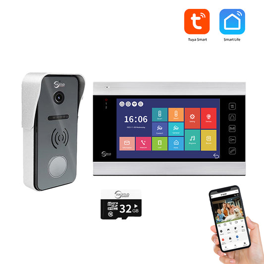AnjieloSmart Tuya WIFI Video Intercom System 7 Inch Monitor with Wide Angle Video Doorbell Camera Night Vision Video Doorphone System For Apartment