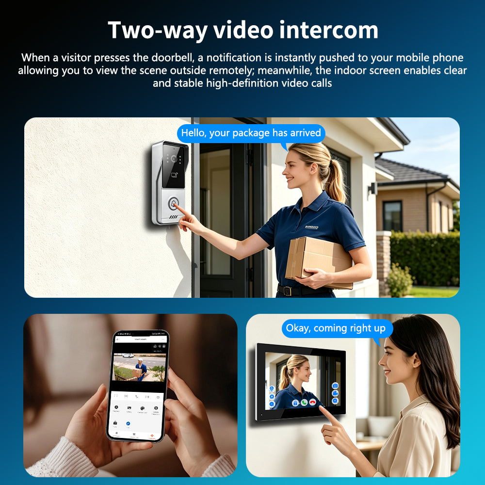Anjielo 4-Wire Video Intercom | 7/10" Touch Screen Tuya Video Doorbell, IP65, RFID Remote Unlock, Night Vision Motion Detection