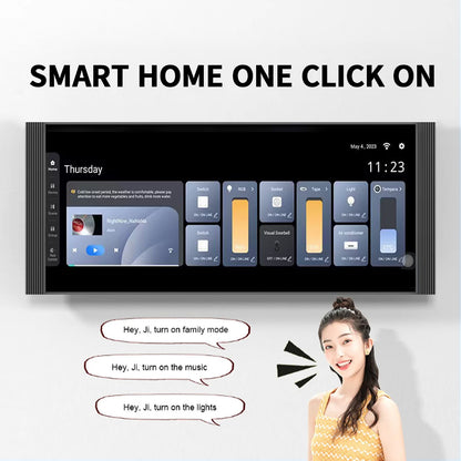 Anjielo 12-inch IPS display with a resolution of 1920*720, a smart home control screen for home scene linkage and remote automatic control by mobile phone.