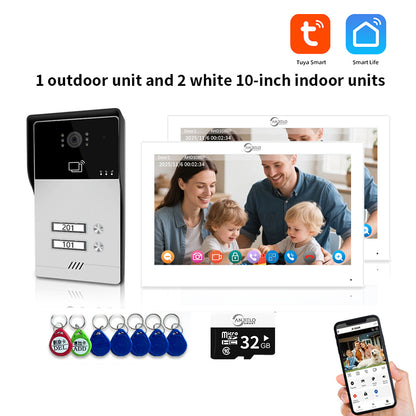 AnjieloSmart Newest Series of 4 Wired Tuya Wifi Video Intercom System Video Doorbell Card Unlock Suport 1/2/3/4 Unit for Apartment.