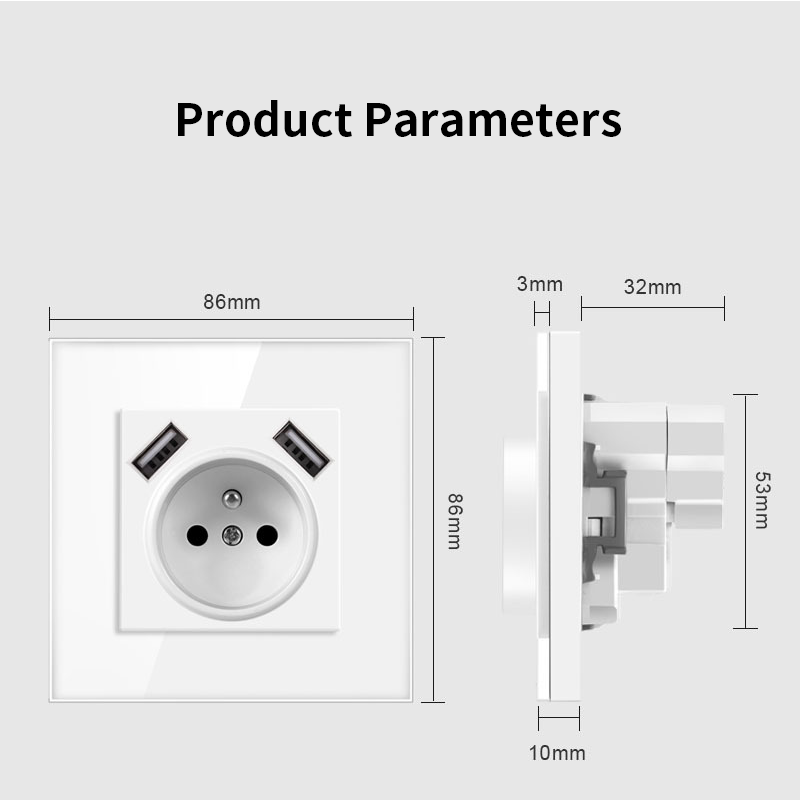 AnjieloSmart European Standard Type 86 French Socket with Dual USB, 16A European Standard Wall Power Socket with USB