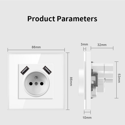 AnjieloSmart European Standard Type 86 French Socket with Dual USB, 16A European Standard Wall Power Socket with USB
